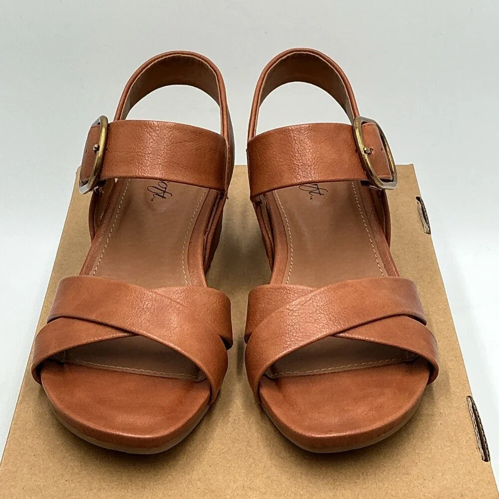 EuroSoft Rowe Sandals Women's US 6.5 Brown Adjustable Strap Wedge Heel Ebay4568